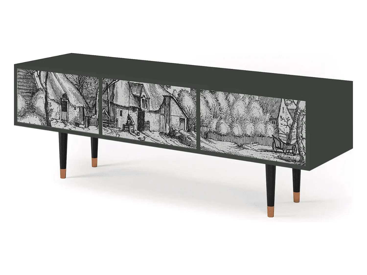 Móvel De Tv| Mueble de TV - 170х59х48 cm - T4 - Farms in a Village, Antracite Cinza antracite