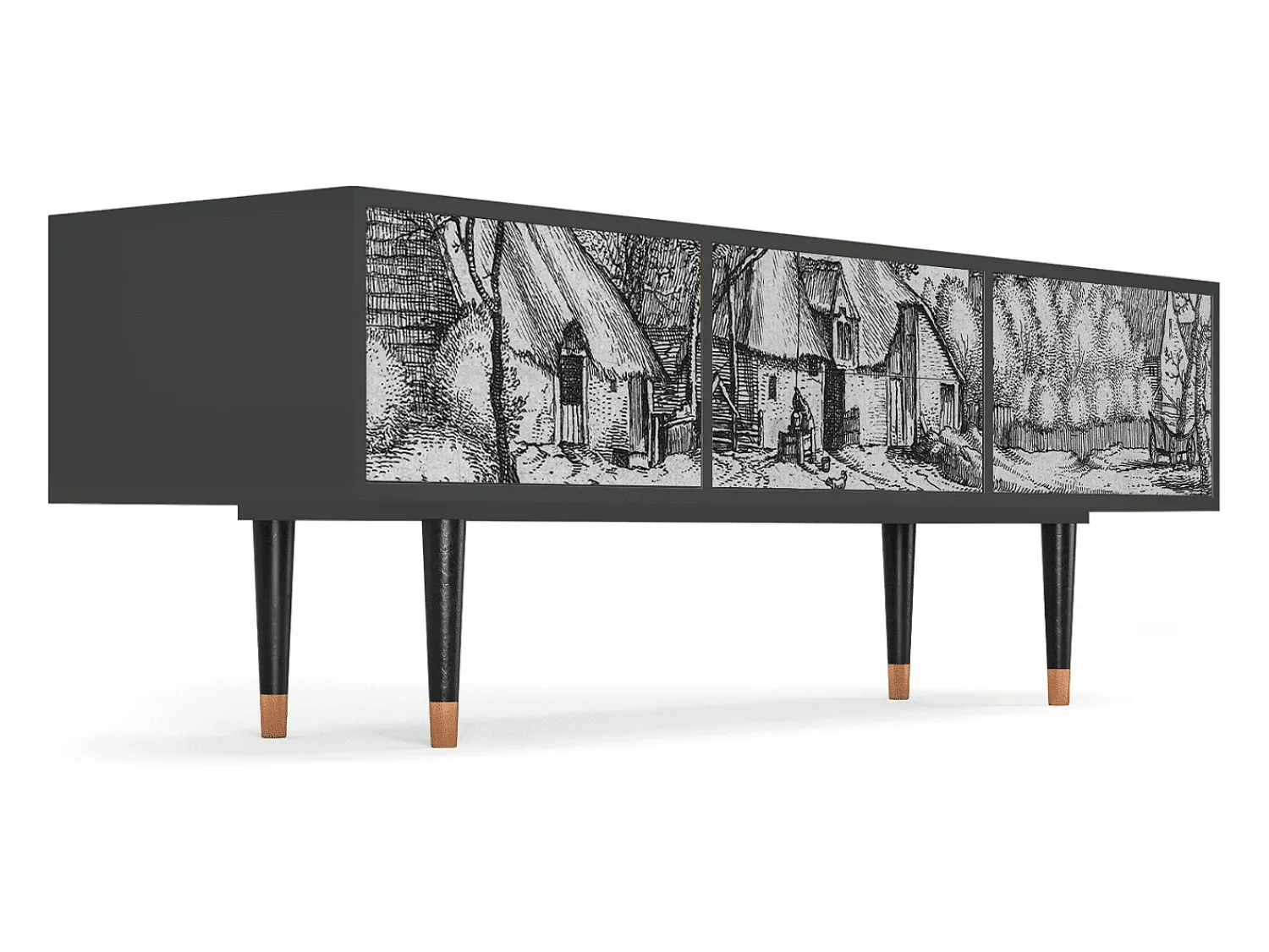 Móvel De Tv| Mueble de TV - 170х59х48 cm - T4 - Farms in a Village, Antracite Cinza antracite