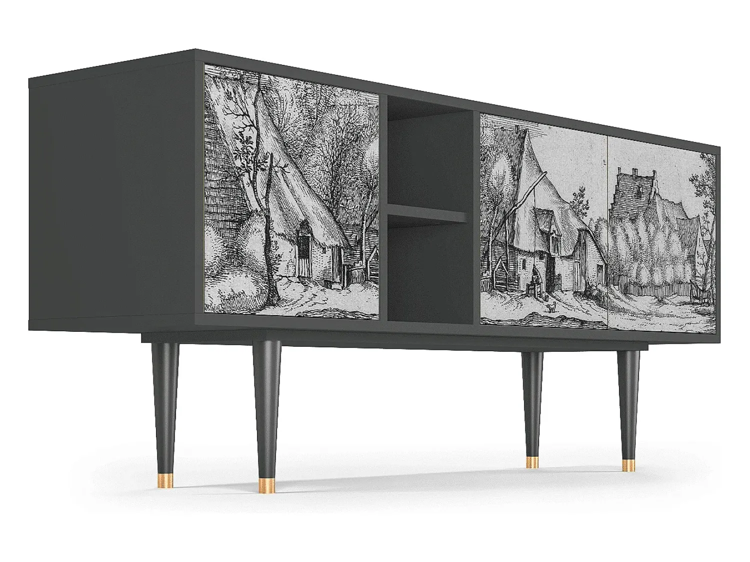 Online Mueble de TV - 150х69х41 cm - T5 - Farms in a Village, Antracite Cinza antracite