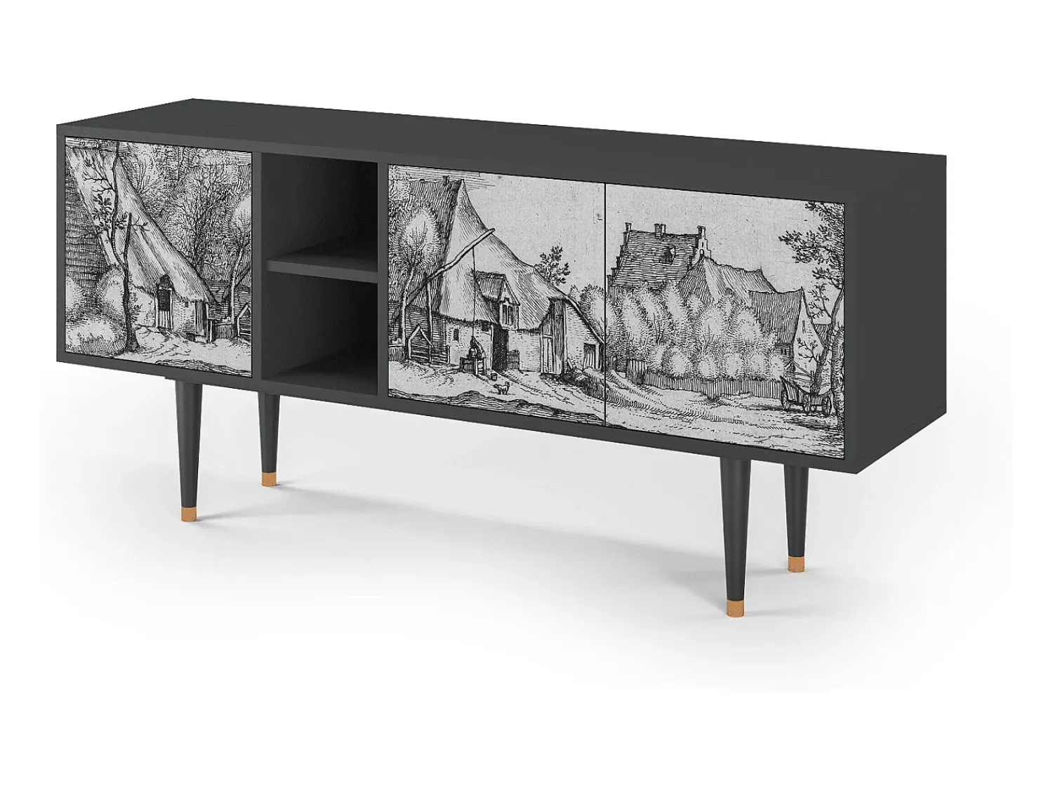 Online Mueble de TV - 150х69х41 cm - T5 - Farms in a Village, Antracite Cinza antracite