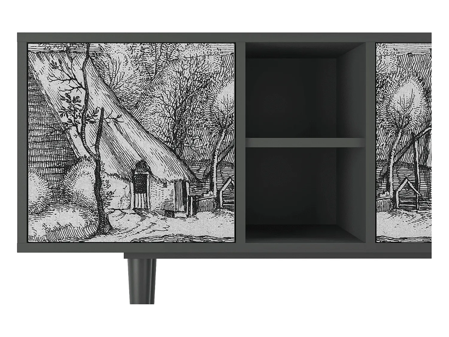 Online Mueble de TV - 150х69х41 cm - T5 - Farms in a Village, Antracite Cinza antracite
