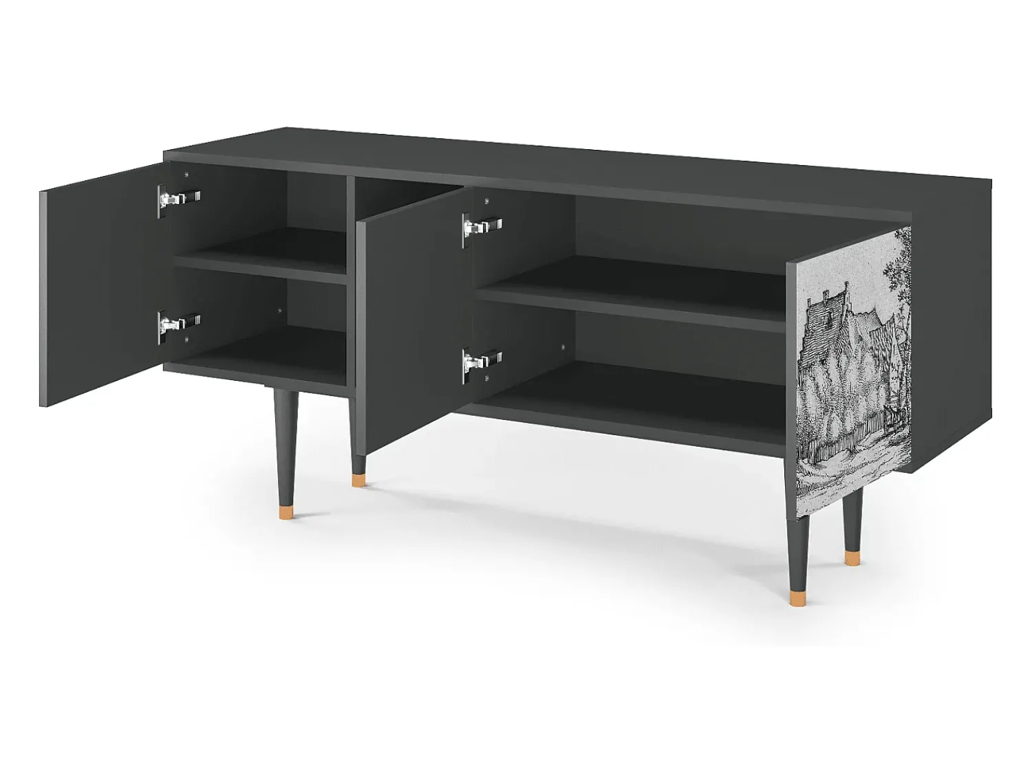 Online Mueble de TV - 150х69х41 cm - T5 - Farms in a Village, Antracite Cinza antracite