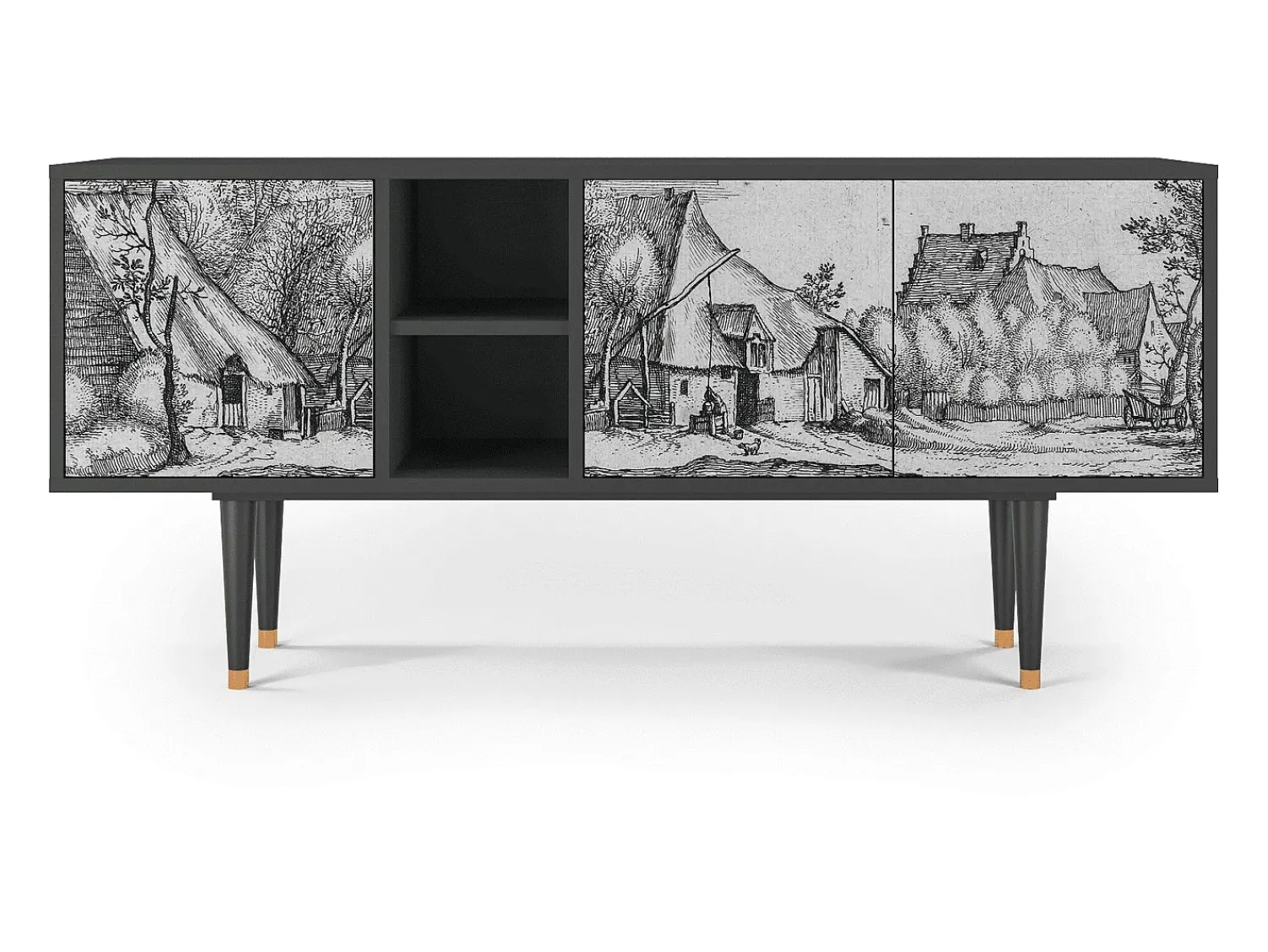 Online Mueble de TV - 150х69х41 cm - T5 - Farms in a Village, Antracite Cinza antracite