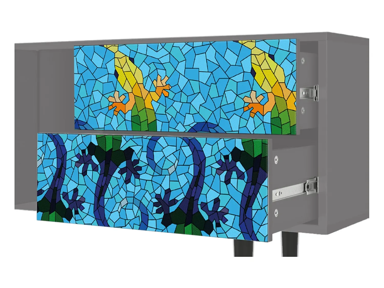 Móvel De Tv* Mueble de TV - 170х69х48 cm - T1 - Gaudi's Lizard, Cinza Cinzento