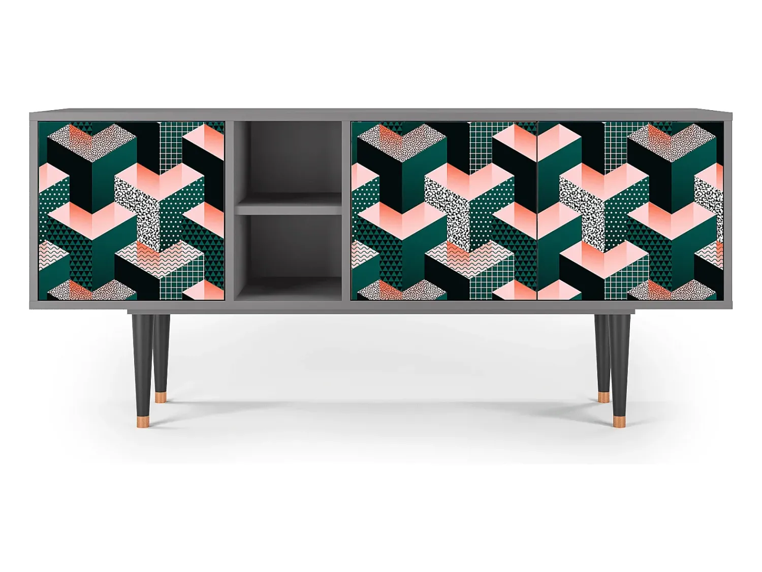 Móvel De Tv* Mueble de TV - 150х69х41 cm - T5 - Geometric Madness, Cinza Cinzento
