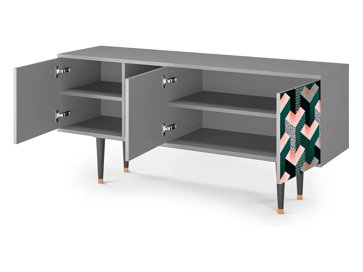 Móvel De Tv* Mueble de TV - 150х69х41 cm - T5 - Geometric Madness, Cinza Cinzento