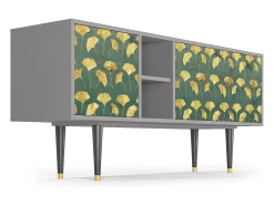 Móvel De Tv* Mueble de TV - 150х69х41 cm - T5 - Gingko leaves, Cinza Cinzento
