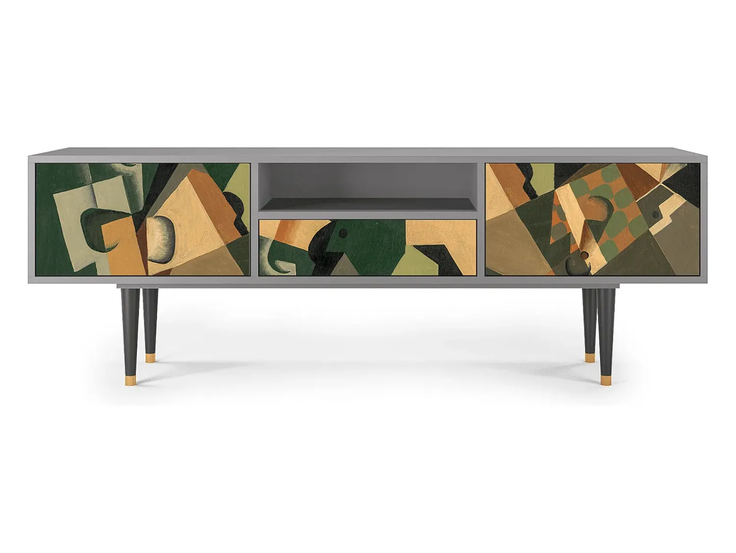 Sale Mueble de TV - 170х59х41 cm - T6 - Glass and Checkerboard, Cinza Cinzento