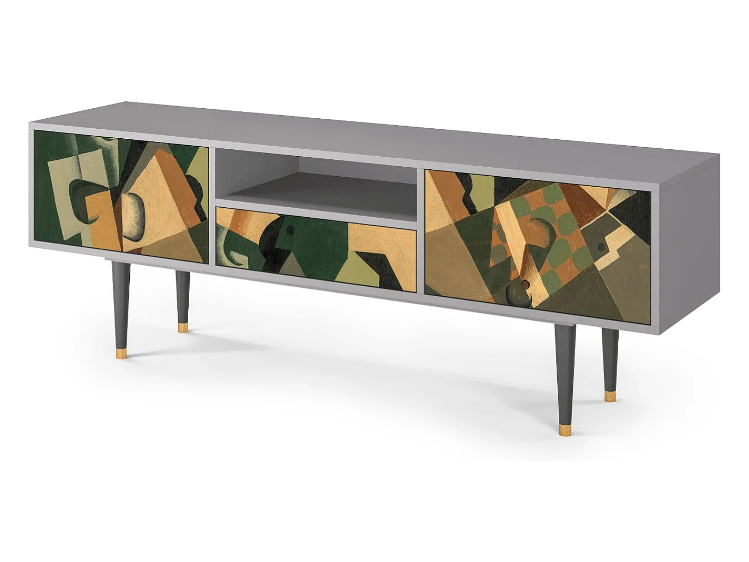 Sale Mueble de TV - 170х59х41 cm - T6 - Glass and Checkerboard, Cinza Cinzento