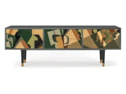 Móvel De Tv| Mueble de TV - 170х59х48 cm - T4 - Glass and Checkerboard, Antracite Cinza antracite