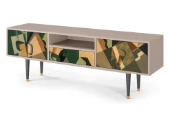 Móvel De Tv| Mueble de TV - 170х59х41 cm - T6 - Glass and Checkerboard, Areia Bege