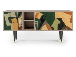 Discount Mueble de TV - 150х69х41 cm - T5 - Glass and Checkerboard, Areia Bege