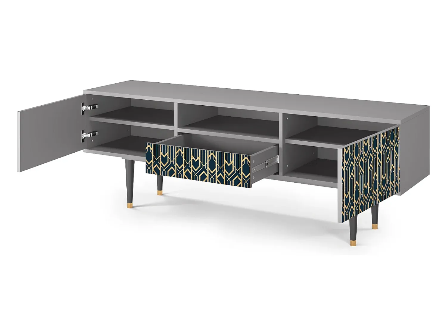 Móvel De Tv| Mueble de TV - 170х59х41 cm - T6 - Golden Empire, Cinza Cinzento