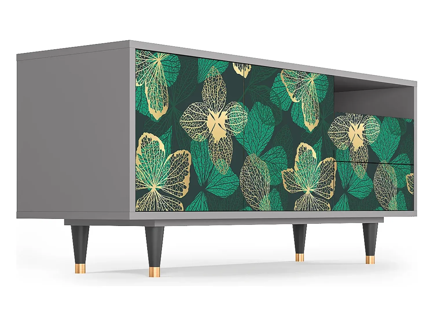 Móvel De Tv| Mueble de TV - 125х56х41 cm - T7 - Green Flower, Cinza Cinzento
