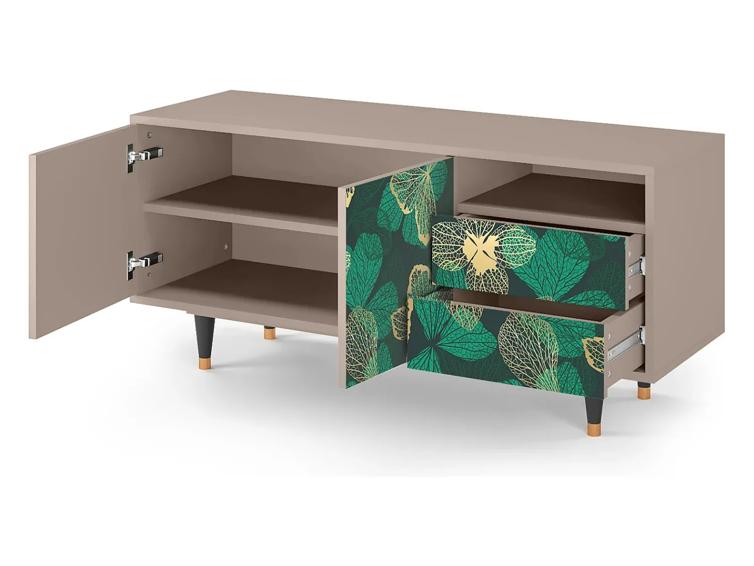 Móvel De Tv* Mueble de TV - 125х56х41 cm - T7 - Green Flower, Latte Bege