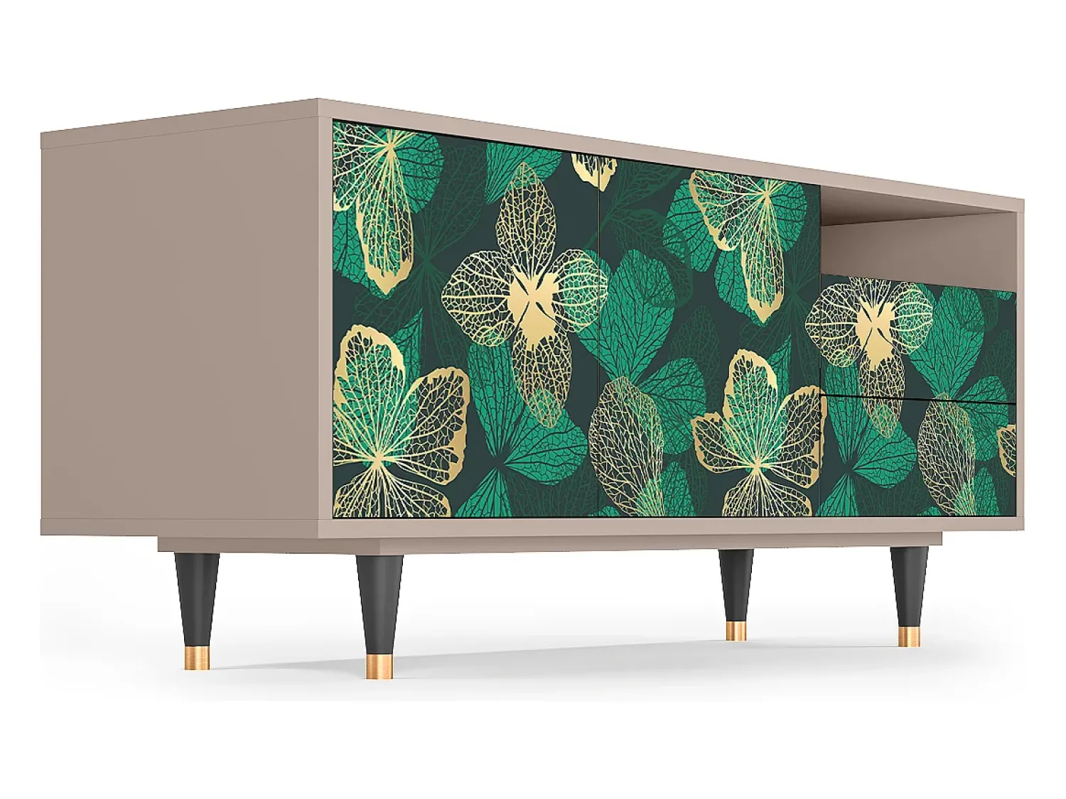 Móvel De Tv* Mueble de TV - 125х56х41 cm - T7 - Green Flower, Latte Bege
