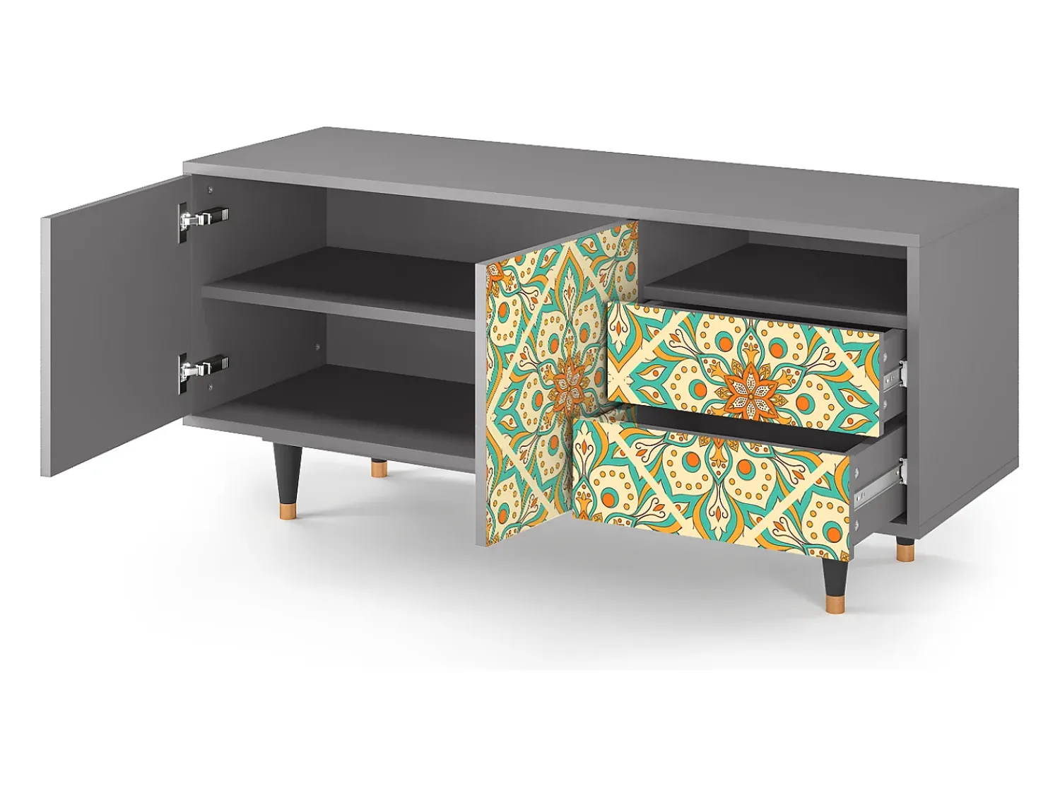 Móvel De Tv| Mueble de TV - 125х56х41 cm - T7 - Hindu Daisy, Cinza Cinzento