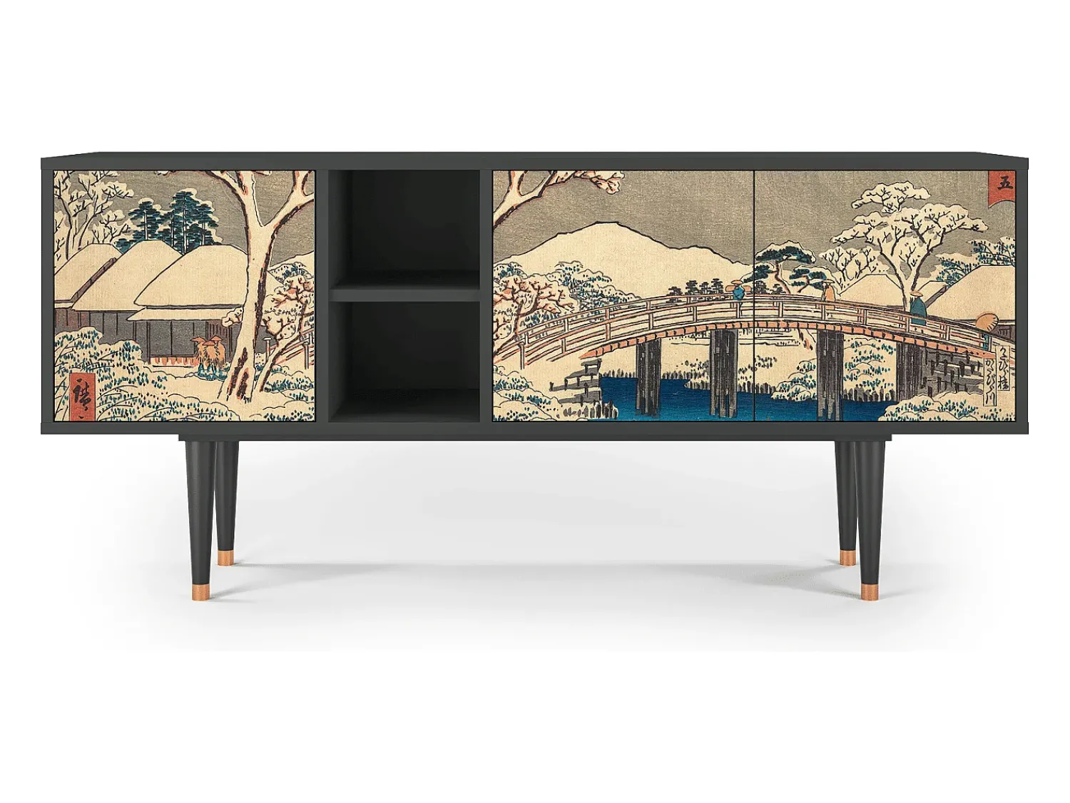 New Mueble de TV - 150х69х41 cm - T5 - Katabira River, Antracite Cinza antracite
