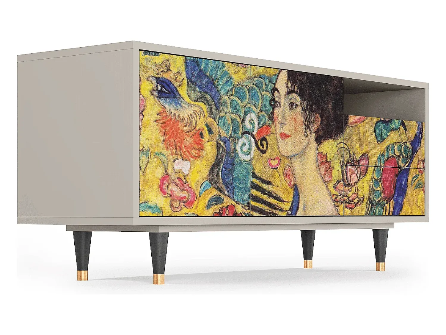 Móvel De Tv* Mueble de TV - 125х56х41 cm - T7 - Lady with Fan by Klimt, Areia Bege