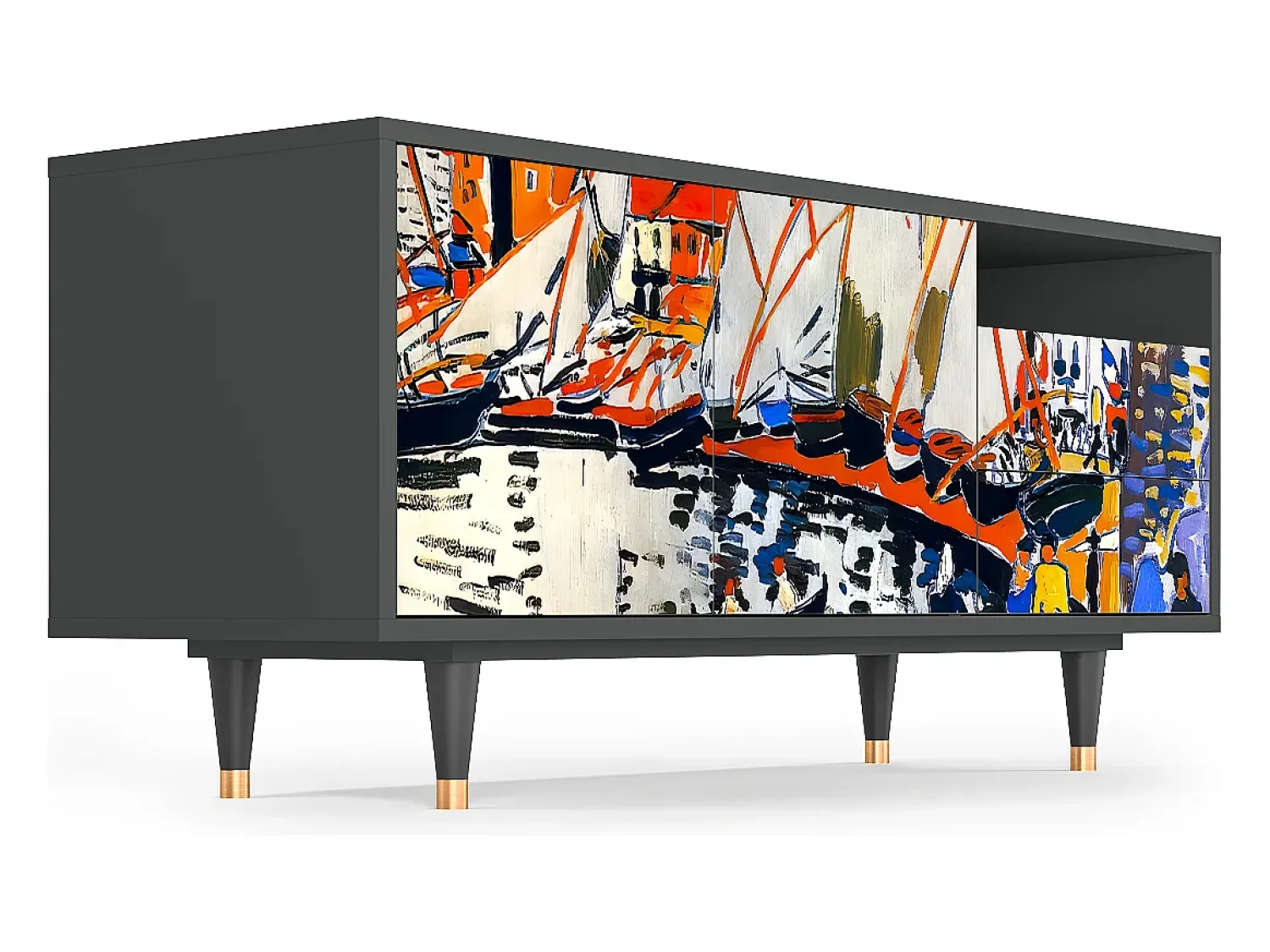 Mueble de TV - 125х56х41 cm - T7 - Le Séchage des voiles , Antracite^ Móvel De Tv