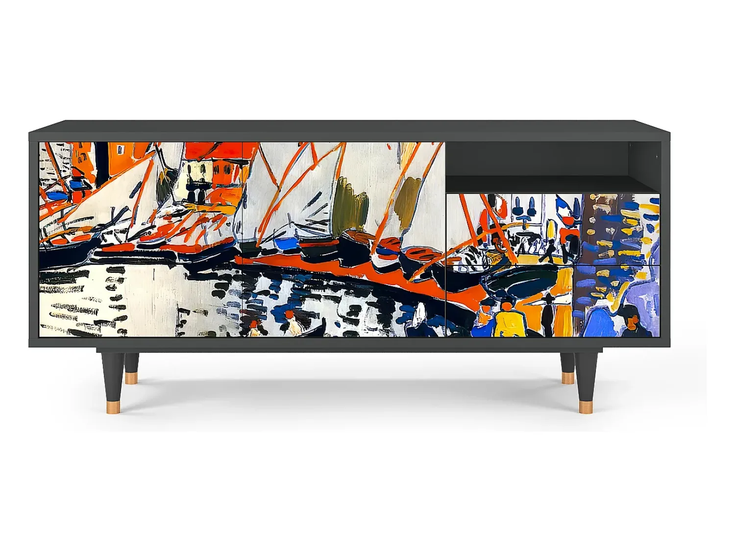 Mueble de TV - 125х56х41 cm - T7 - Le Séchage des voiles , Antracite^ Móvel De Tv