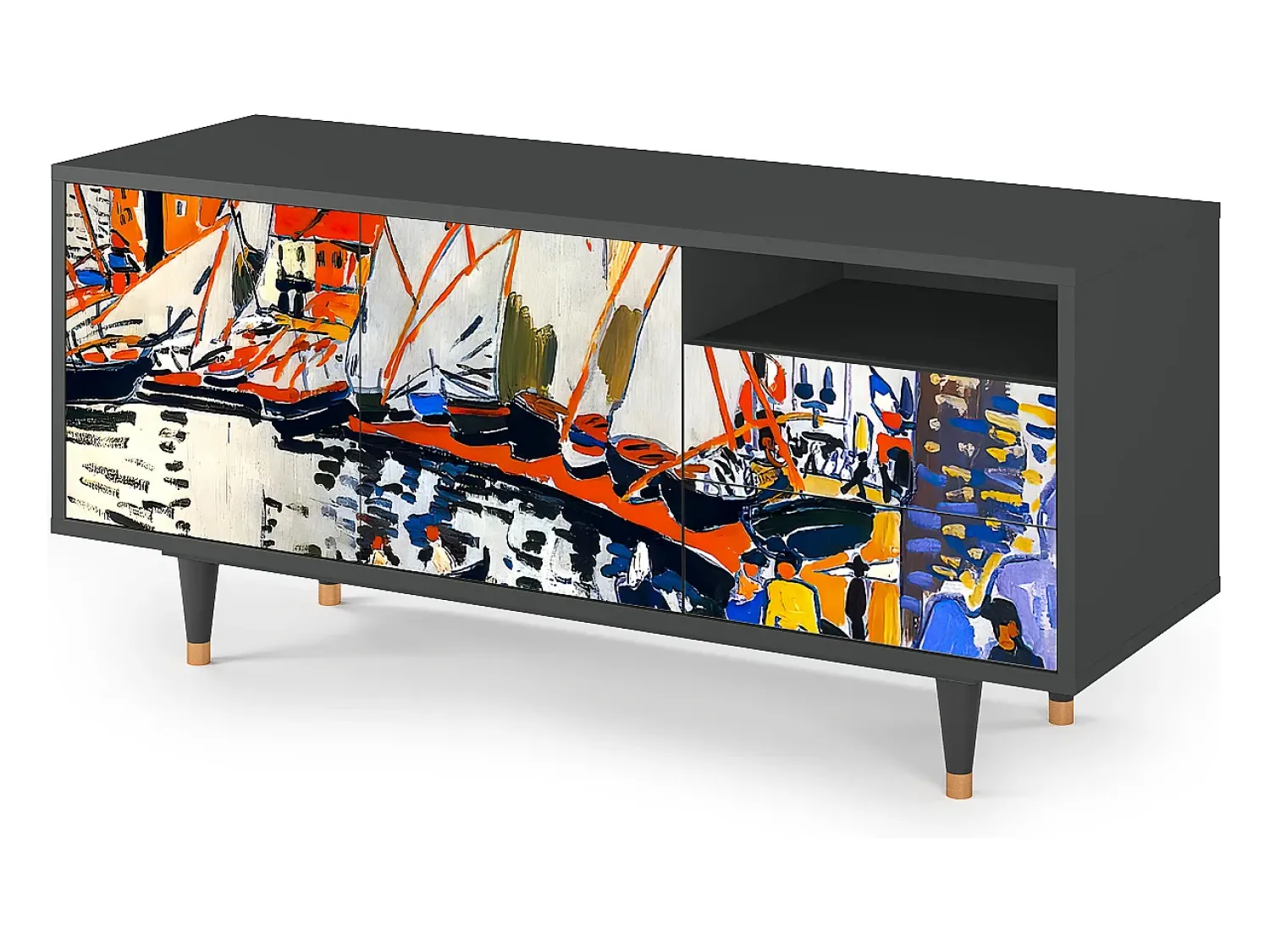 Mueble de TV - 125х56х41 cm - T7 - Le Séchage des voiles , Antracite^ Móvel De Tv