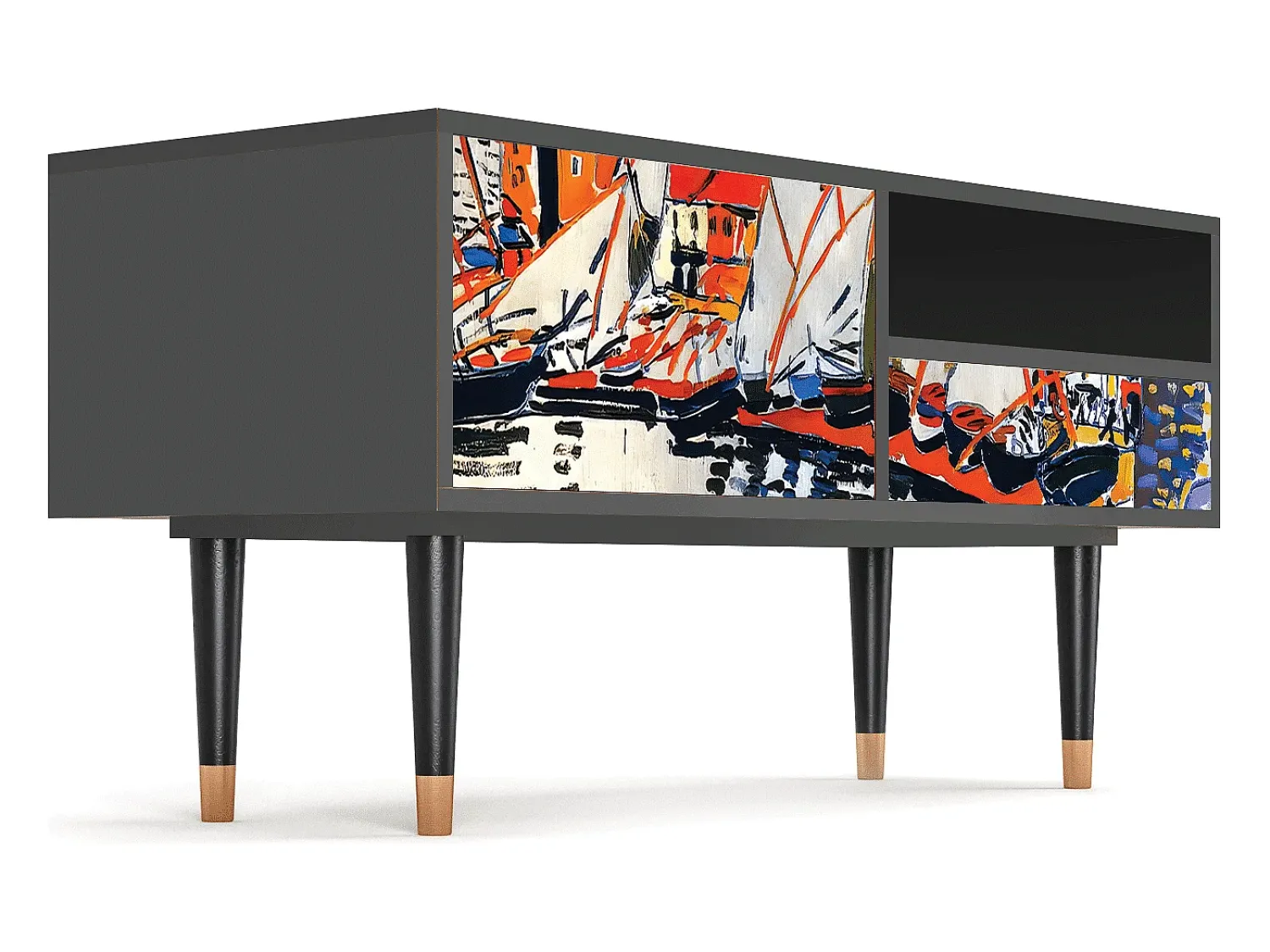 Best Mueble de TV - 115х59х48 cm - T3 - Le Séchage des voiles , Antracite Cinza antracite