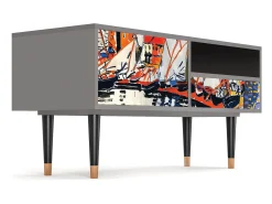 Móvel De Tv| Mueble de TV - 115х59х48 cm - T3 - Le Séchage des voiles , Cinza Cinzento