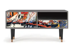 Móvel De Tv| Mueble de TV - 115х59х48 cm - T3 - Le Séchage des voiles , Cinza Cinzento