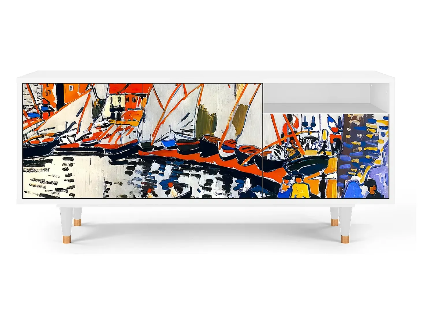 Móvel De Tv* Mueble de TV - 125х56х41 cm - T7 - Le Séchage des voiles , Branco Bege