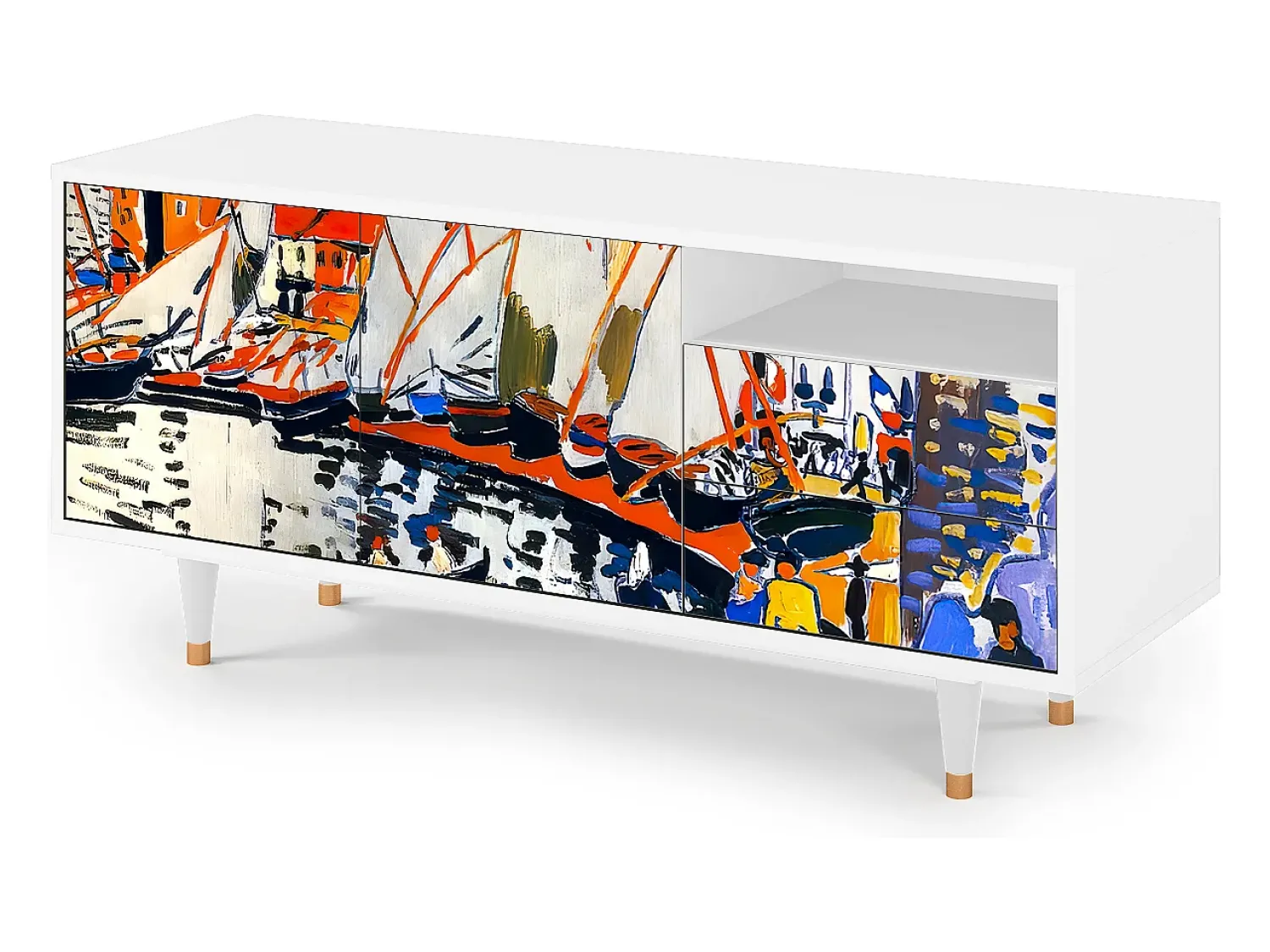 Móvel De Tv* Mueble de TV - 125х56х41 cm - T7 - Le Séchage des voiles , Branco Bege
