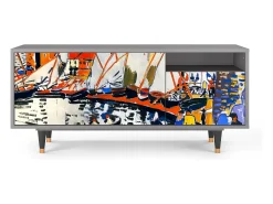 Móvel De Tv* Mueble de TV - 125х56х41 cm - T7 - Le Séchage des voiles , Cinza Cinzento