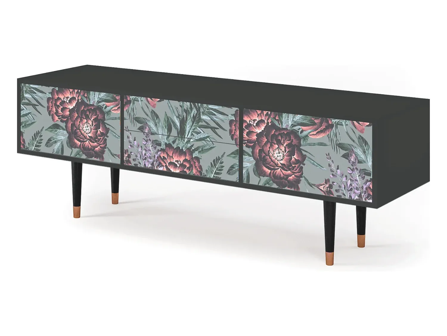 Online Mueble de TV - 170х59х48 cm - T4 - Light Peonies, Antracite Cinza antracite