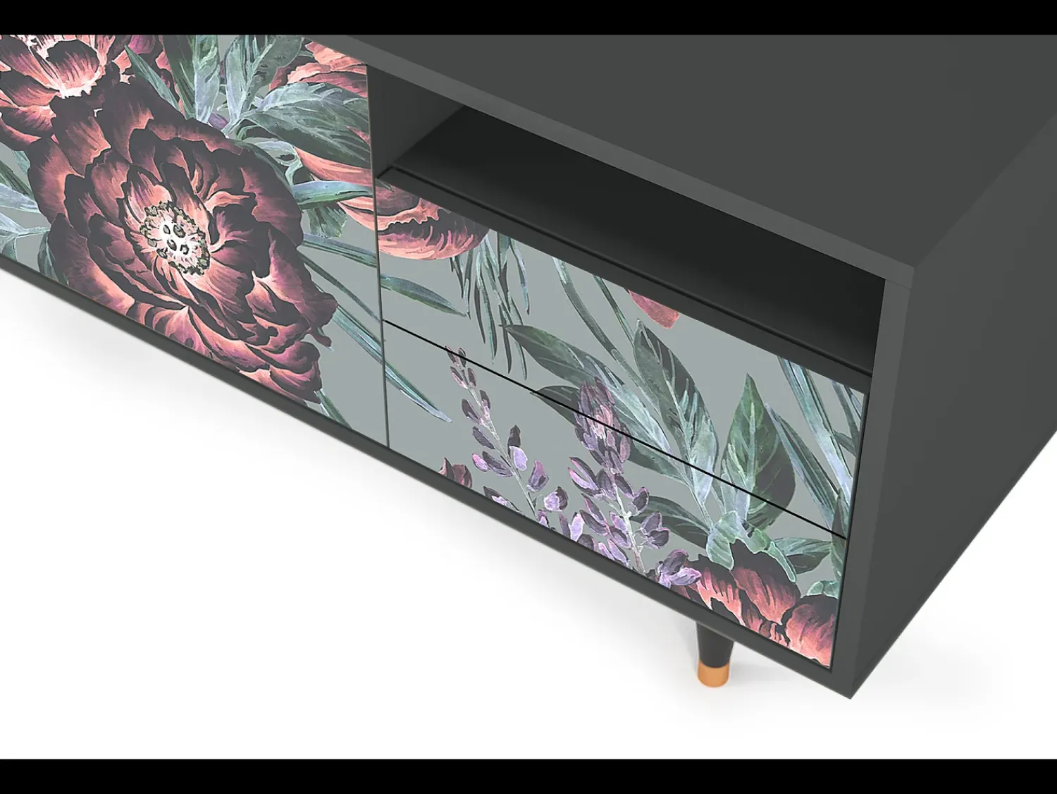 Mueble de TV - 125х56х41 cm - T7 - Light Peonies, Antracite^ Móvel De Tv