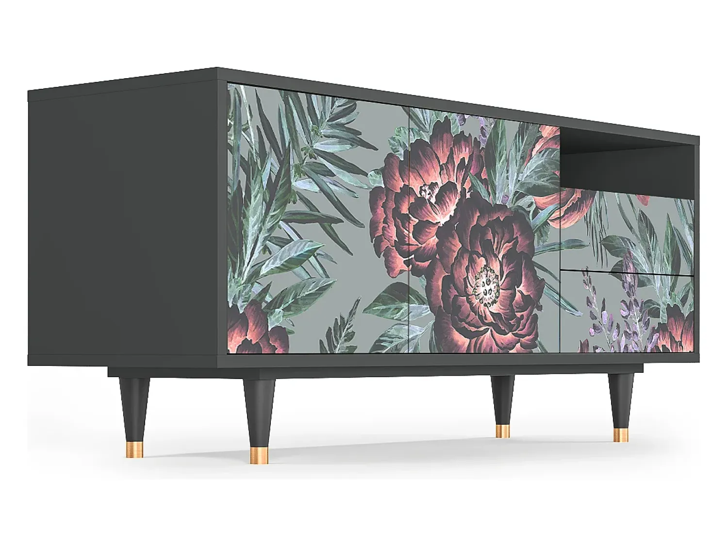 Mueble de TV - 125х56х41 cm - T7 - Light Peonies, Antracite^ Móvel De Tv