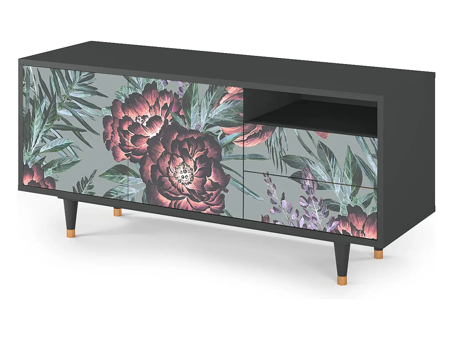 Mueble de TV - 125х56х41 cm - T7 - Light Peonies, Antracite^ Móvel De Tv