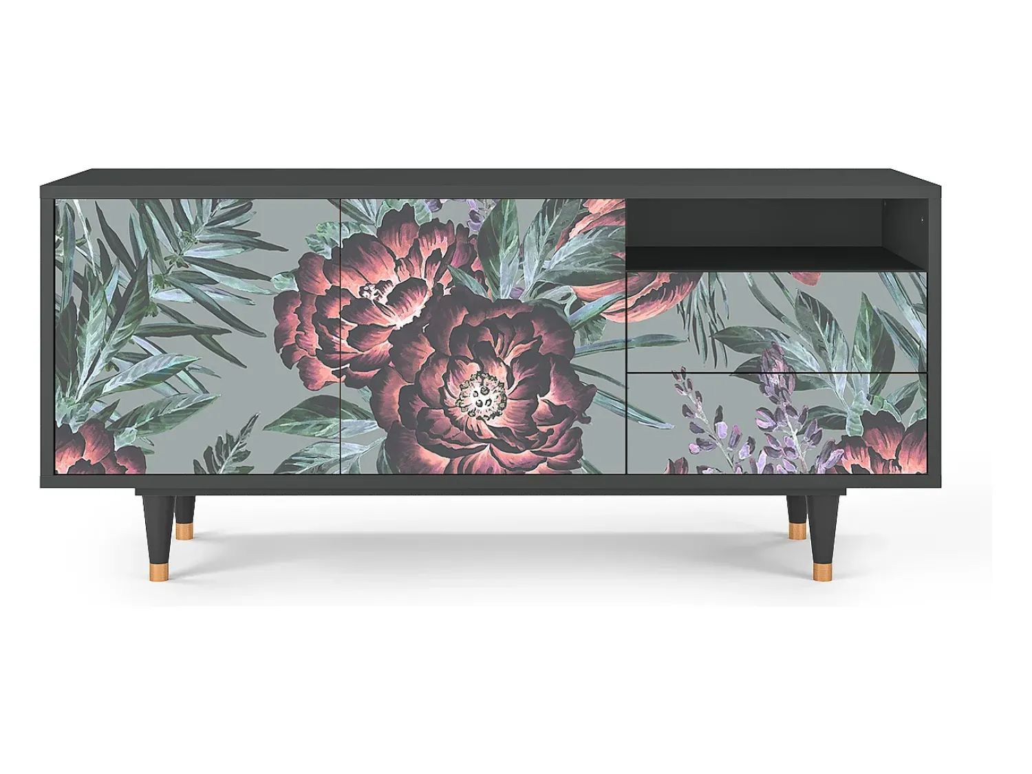 Mueble de TV - 125х56х41 cm - T7 - Light Peonies, Antracite^ Móvel De Tv