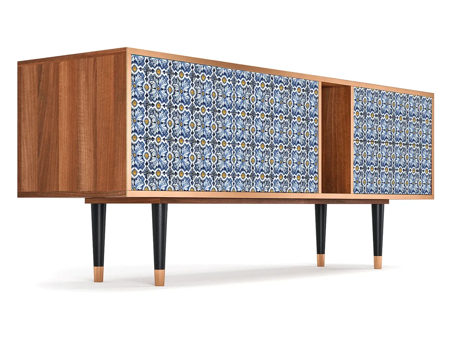 Móvel De Tv| Mueble de TV - 170х69х48 cm - T1 - Lovely Cornflowers, Nogueira Castanho
