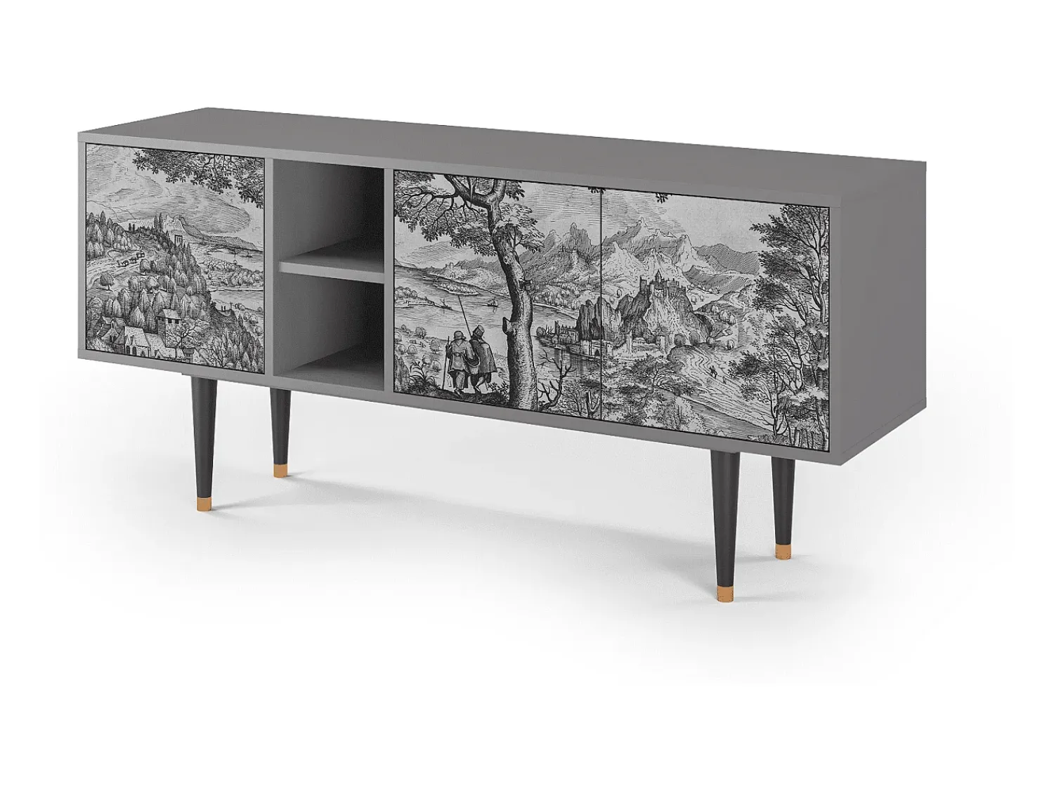 Móvel De Tv| Mueble de TV - 150х69х41 cm - T5 - Milites Requiescentes, Cinza Cinzento