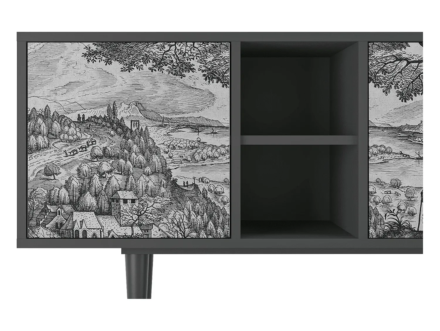 Móvel De Tv* Mueble de TV - 150х69х41 cm - T5 - Milites Requiescentes, Antracite Cinza antracite