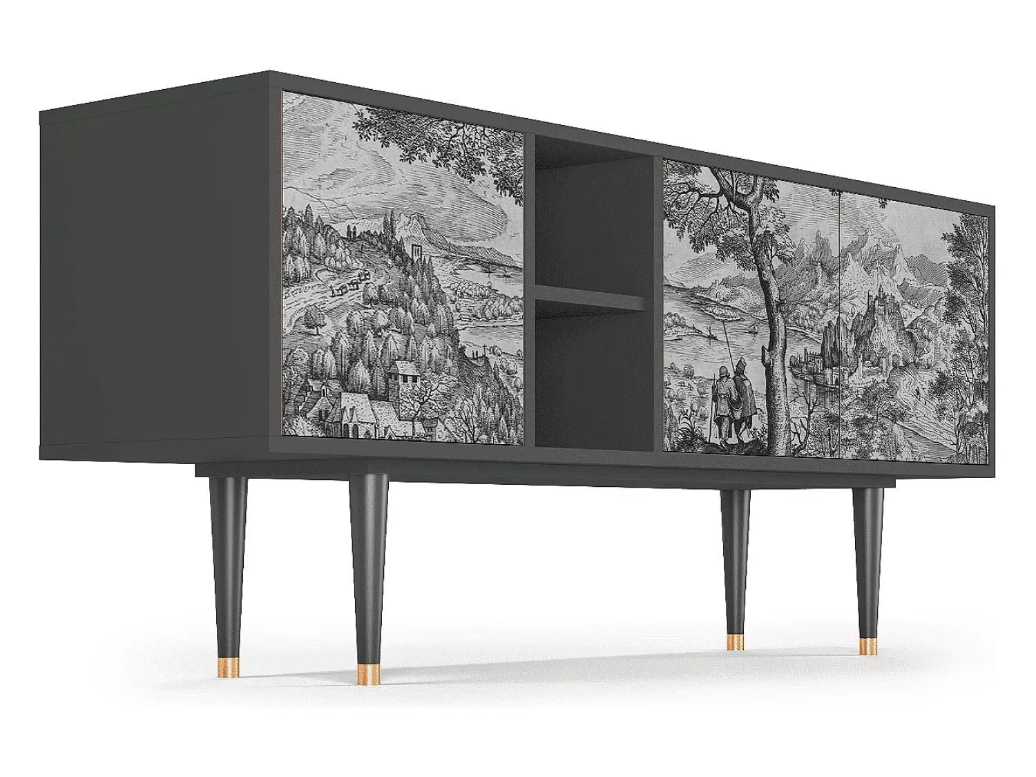 Móvel De Tv* Mueble de TV - 150х69х41 cm - T5 - Milites Requiescentes, Antracite Cinza antracite