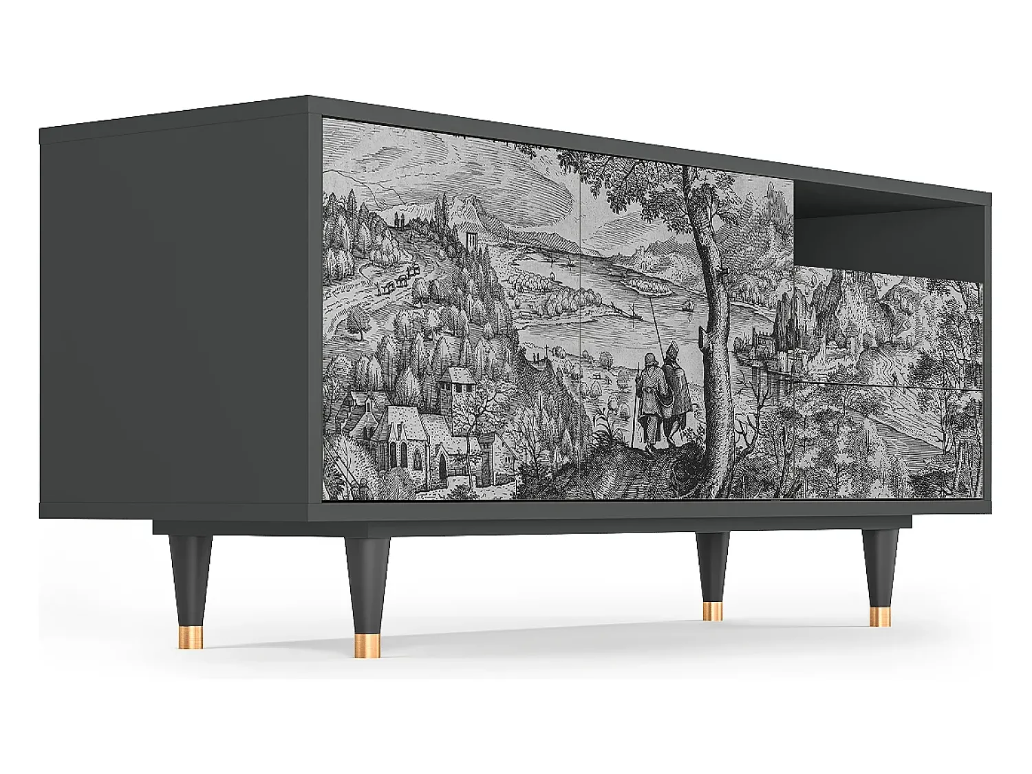 Móvel De Tv* Mueble de TV - 125х56х41 cm - T7 - Milites Requiescentes, Antracite Cinza antracite