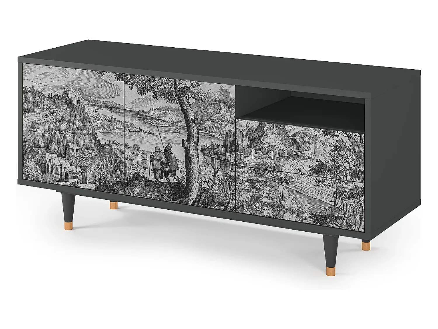 Móvel De Tv* Mueble de TV - 125х56х41 cm - T7 - Milites Requiescentes, Antracite Cinza antracite