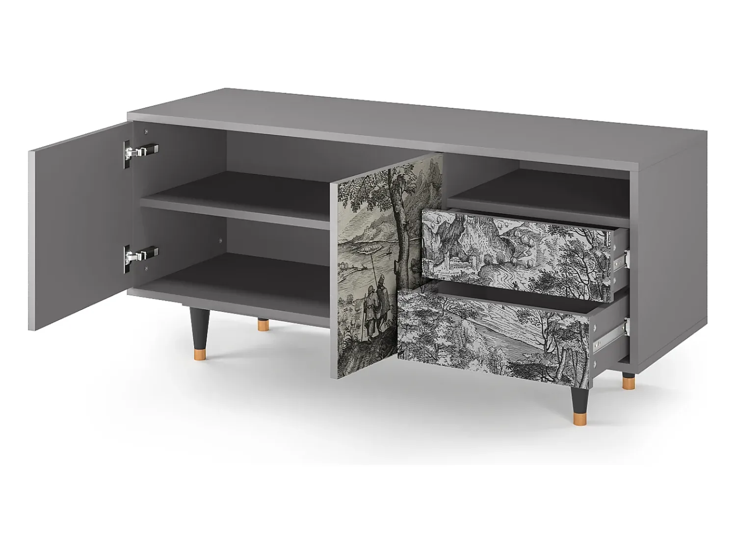 Móvel De Tv| Mueble de TV - 125х56х41 cm - T7 - Milites Requiescentes, Cinza Cinzento