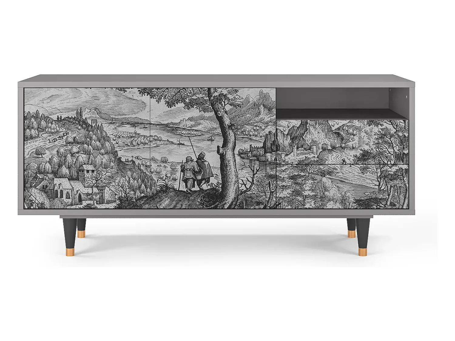 Móvel De Tv| Mueble de TV - 125х56х41 cm - T7 - Milites Requiescentes, Cinza Cinzento