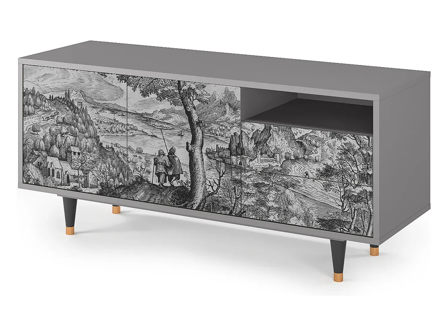 Móvel De Tv| Mueble de TV - 125х56х41 cm - T7 - Milites Requiescentes, Cinza Cinzento