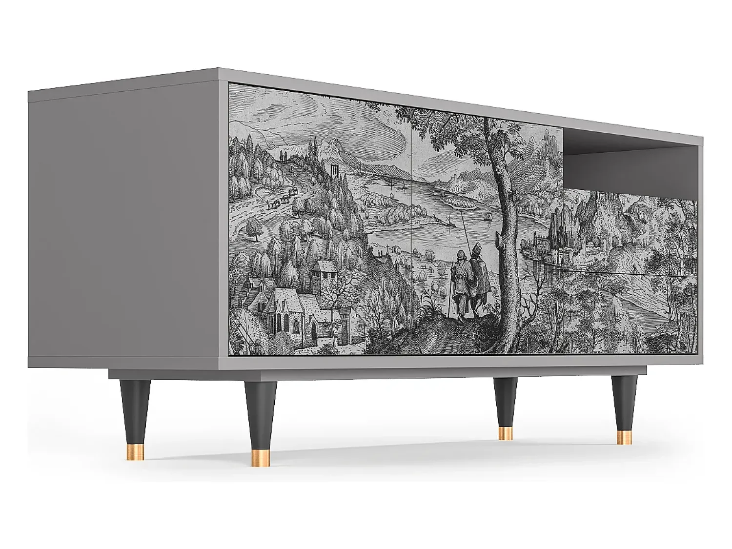 Móvel De Tv| Mueble de TV - 125х56х41 cm - T7 - Milites Requiescentes, Cinza Cinzento