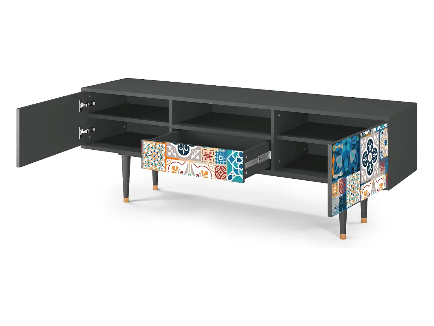 Móvel De Tv| Mueble de TV - 170х59х41 cm - T6 - Moroccan Market, Antracite Cinza antracite