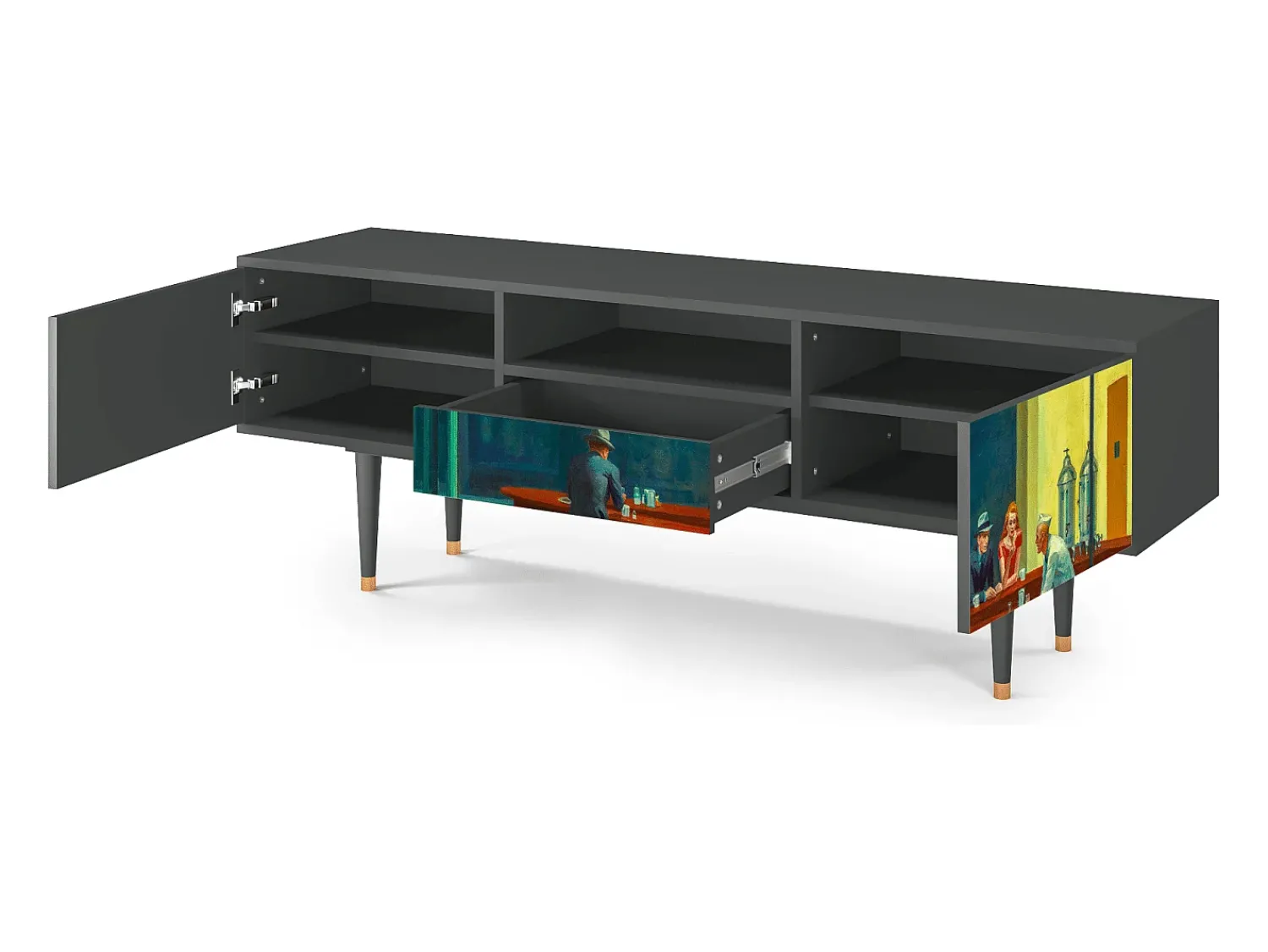 Móvel De Tv| Mueble de TV - 170х59х41 cm - T6 - Nighthawks by Hopper, Antracite Cinza antracite
