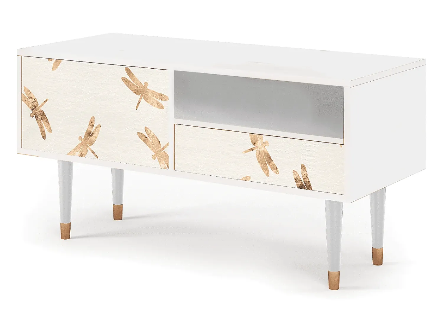 Mueble de TV - 115х59х48 cm - T3 - Nude Dragonflies, Branco Bege